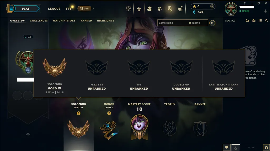 🌎 EUW 🏆 Gold 4 ❄️+59K  🔥8 Skins Shard (Soul Fight Samira Ultimate)  🏆 20 Champions ✅️Unverified Email🚀instant delivery